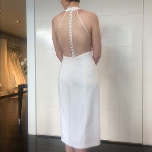 Amsale Halter Crepe Sheath Dress, Ivory